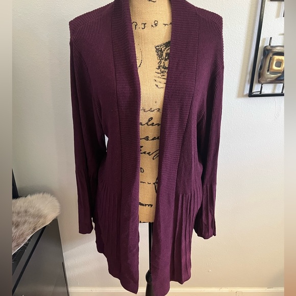 Apt. 9 Open Cardigan Sweater 1X Purple Ridged Tight Knit Long Sleeved - Picture 6 of 6